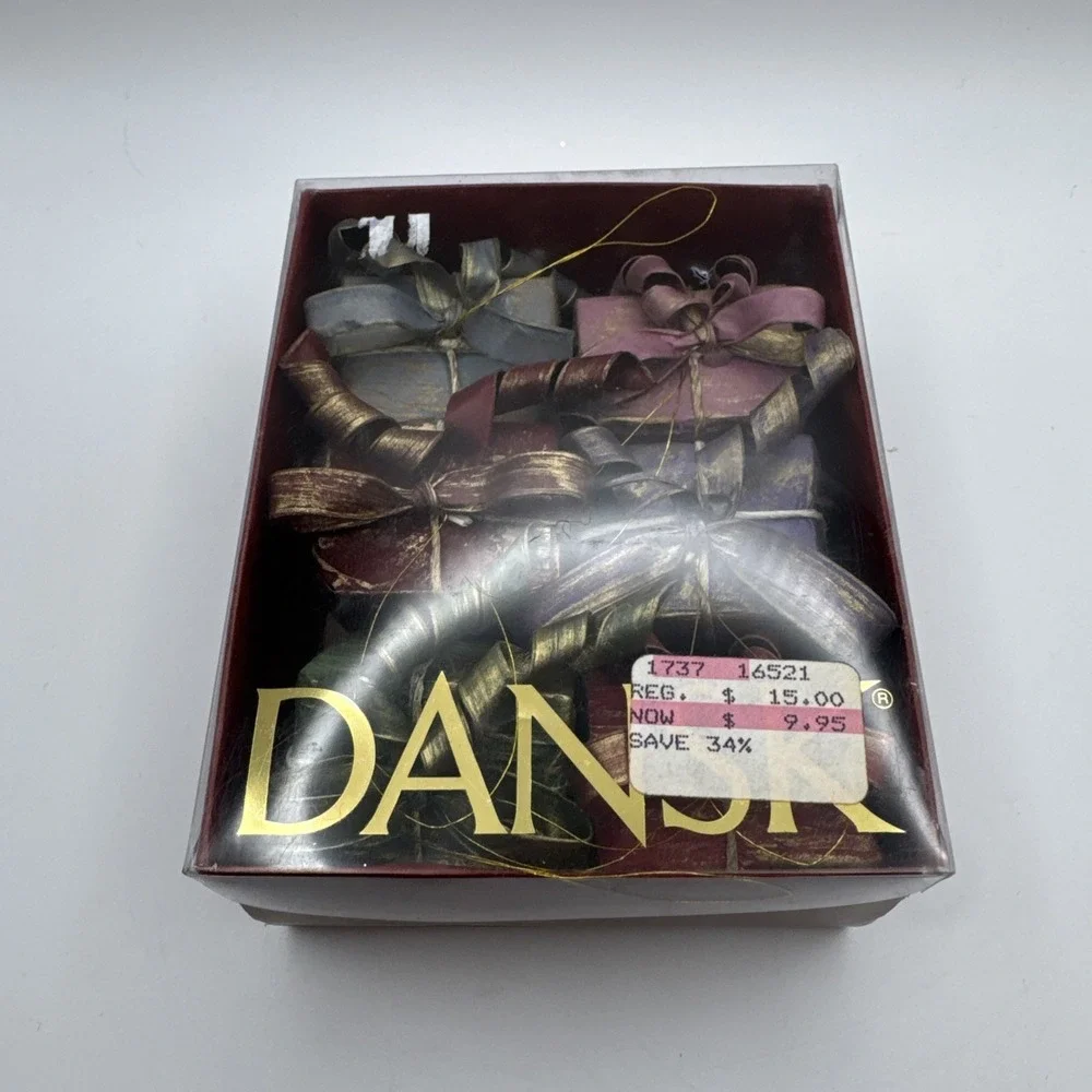 Vintage 80s Dansk‎ Christmas Ornaments Presents Paper Mache Ribbon Set 6 Box